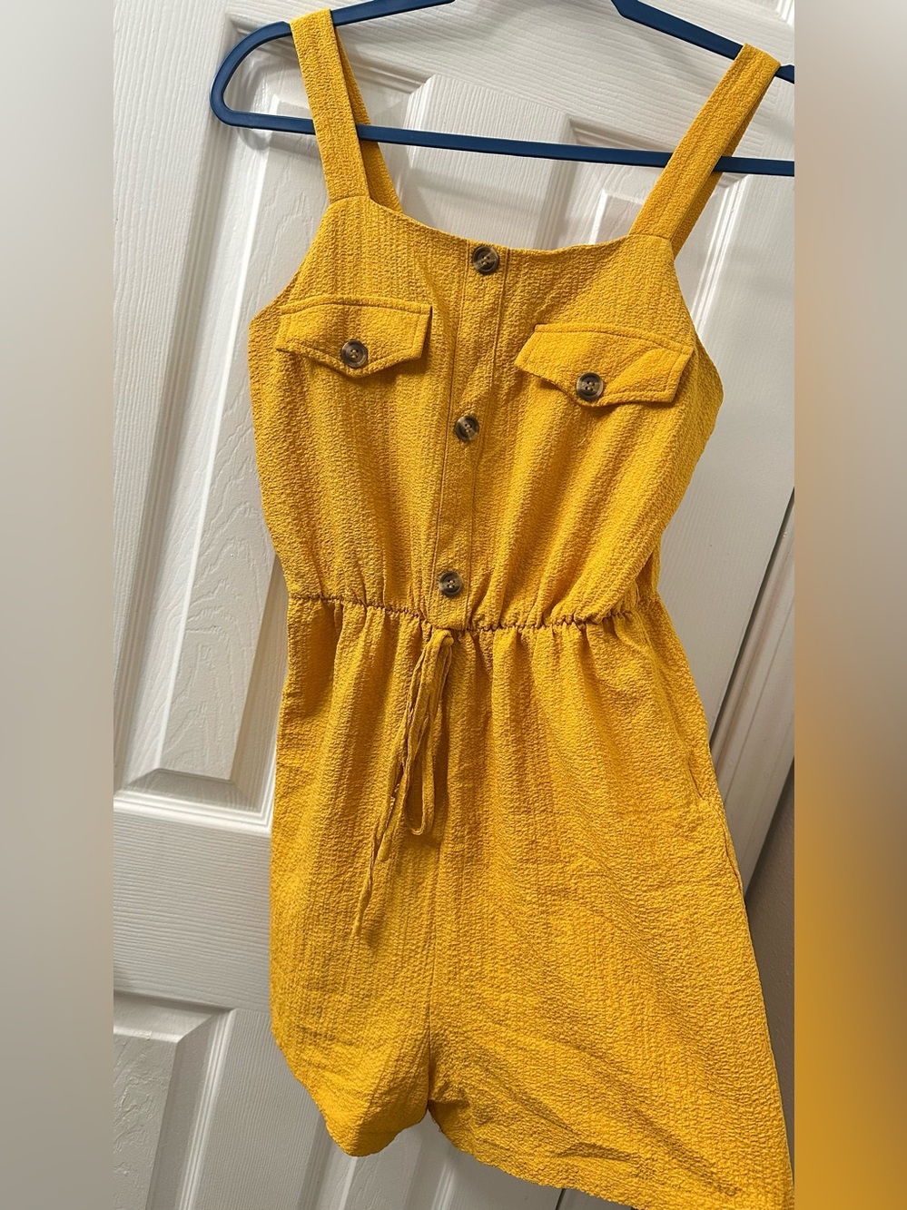 SHEIN Yellow Button-Front Romper with Drawstring